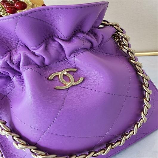 Chanel AS2170 Large shopping Tote bag Shiny Lambskin Purprle