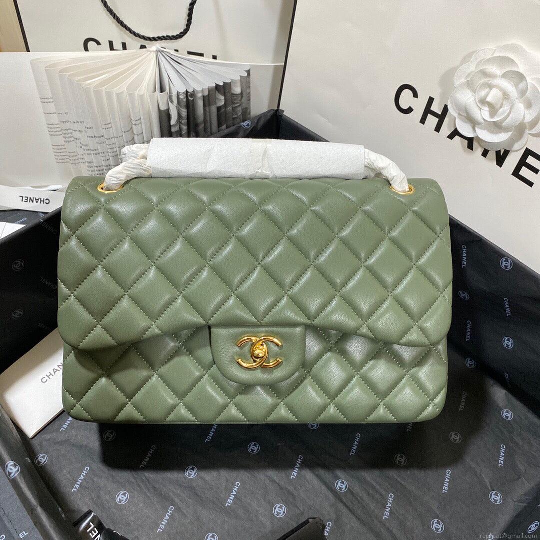 Chanel CF A01113 Classic Flap Bag in Lambskin Green