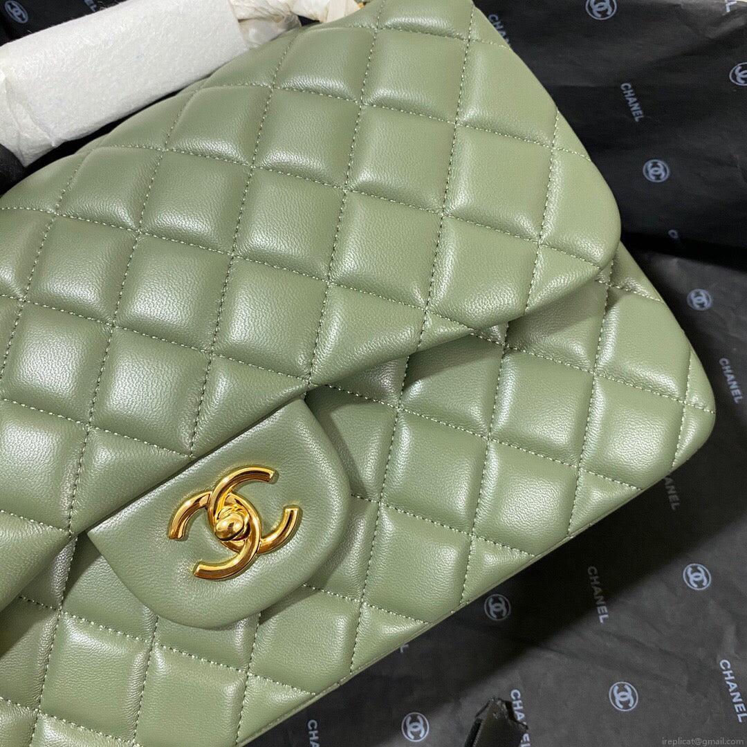Chanel CF A01113 Classic Flap Bag in Lambskin Green