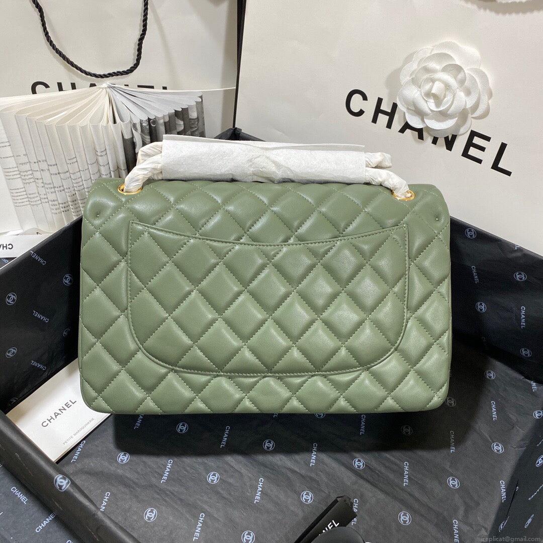 Chanel CF A01113 Classic Flap Bag in Lambskin Green
