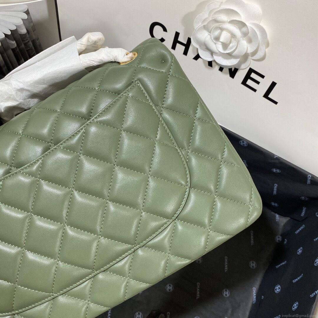 Chanel CF A01113 Classic Flap Bag in Lambskin Green
