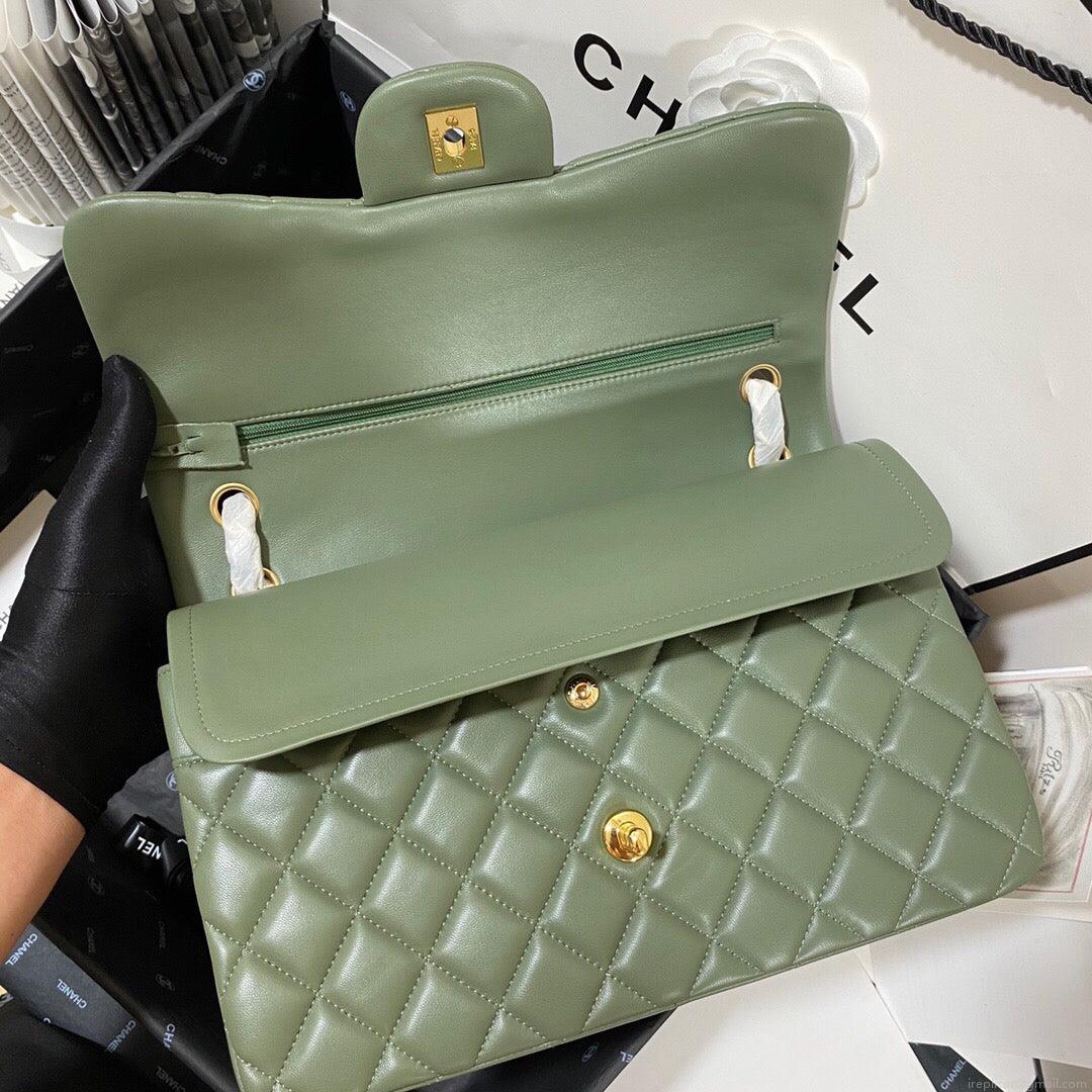 Chanel CF A01113 Classic Flap Bag in Lambskin Green