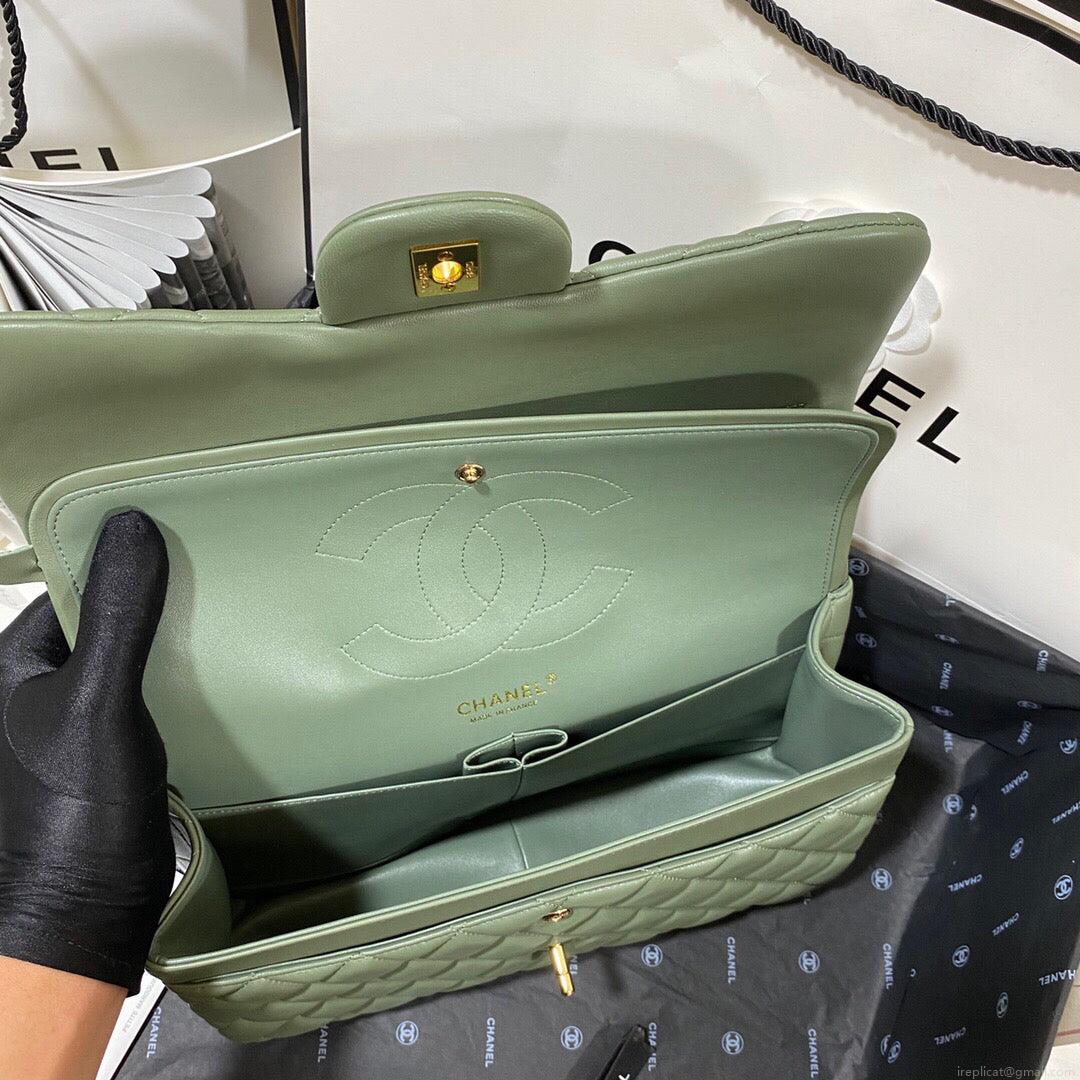 Chanel CF A01113 Classic Flap Bag in Lambskin Green