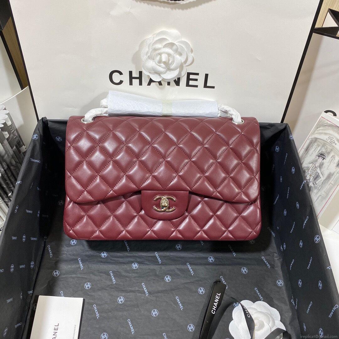 Chanel CF A01113 Classic Flap Bag in Lambskin Wine Red