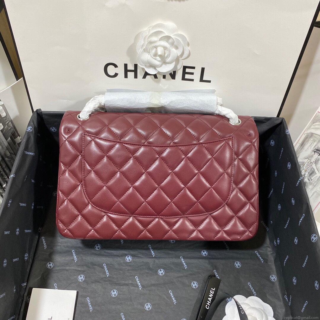 Chanel CF A01113 Classic Flap Bag in Lambskin Wine Red