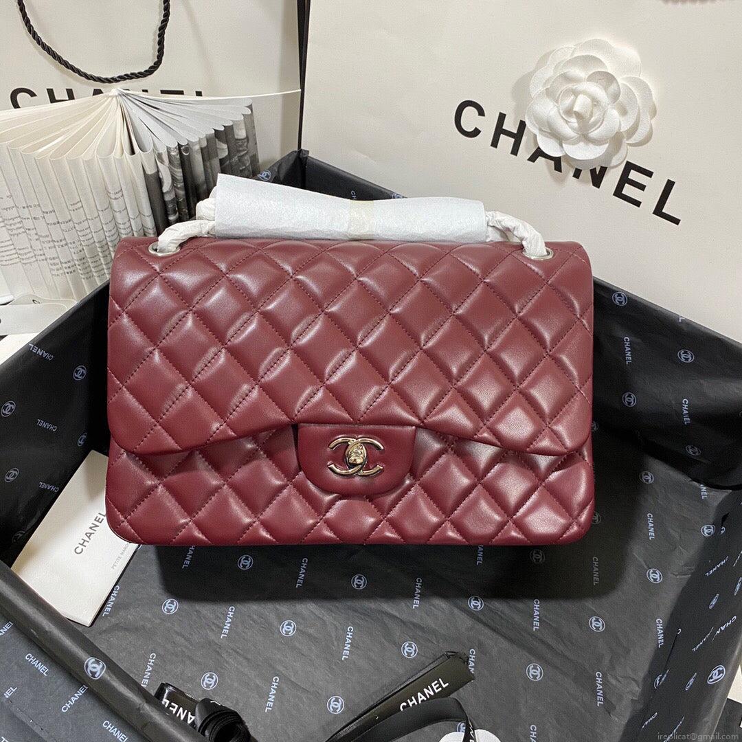 Chanel CF A01113 Classic Flap Bag in Lambskin Wine Red