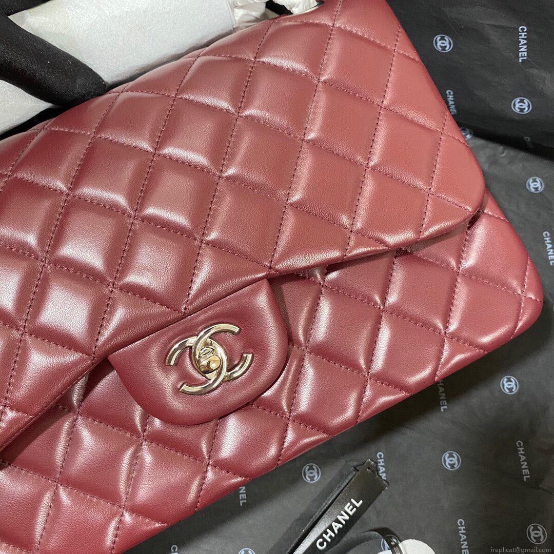Chanel CF A01113 Classic Flap Bag in Lambskin Wine Red