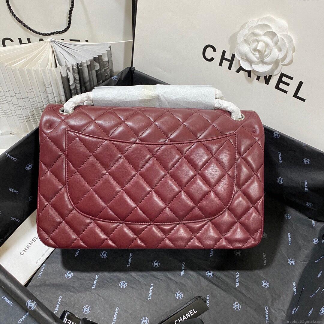 Chanel CF A01113 Classic Flap Bag in Lambskin Wine Red