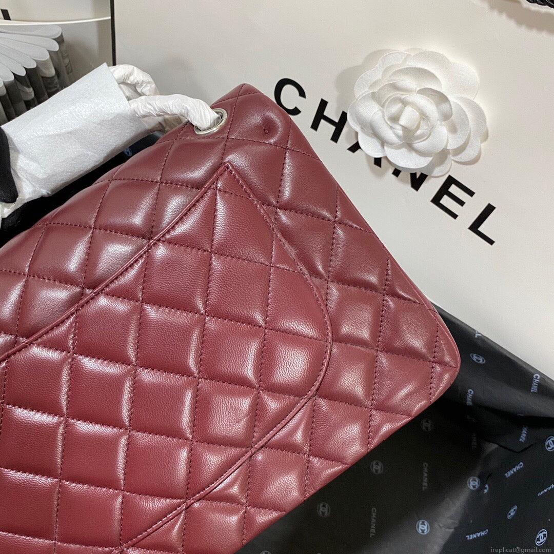 Chanel CF A01113 Classic Flap Bag in Lambskin Wine Red