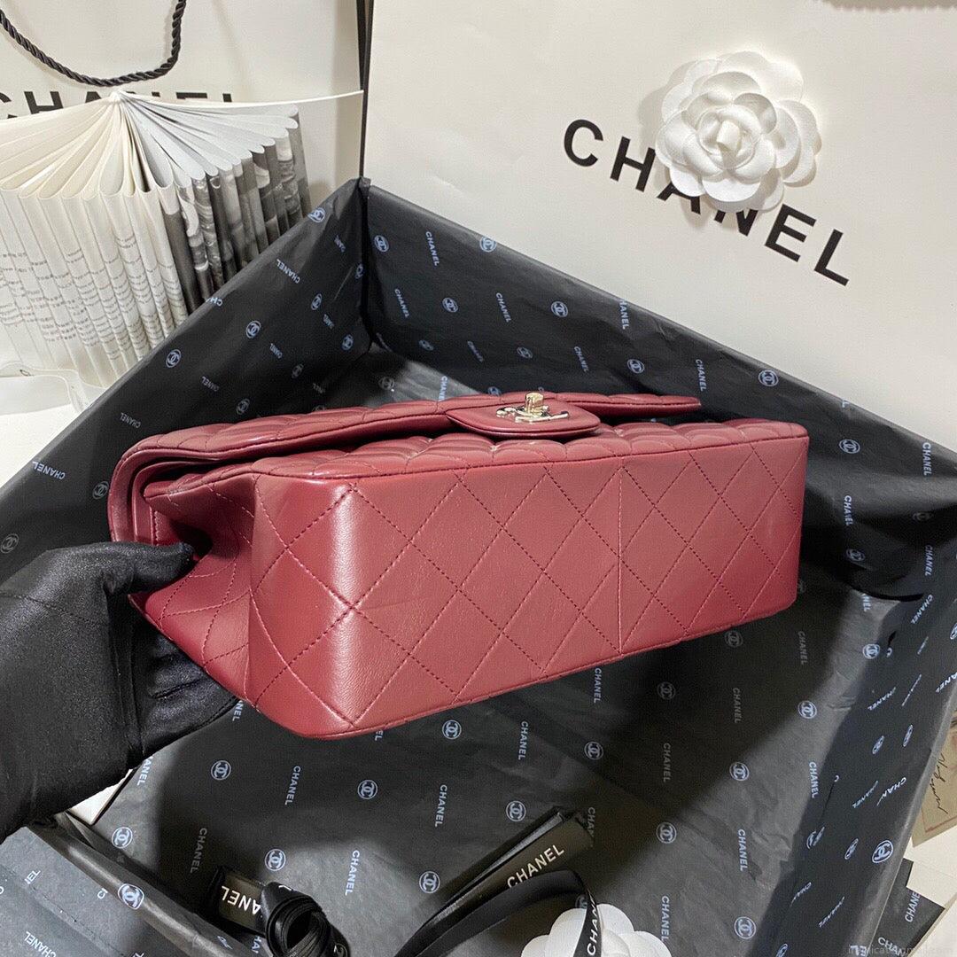 Chanel CF A01113 Classic Flap Bag in Lambskin Wine Red