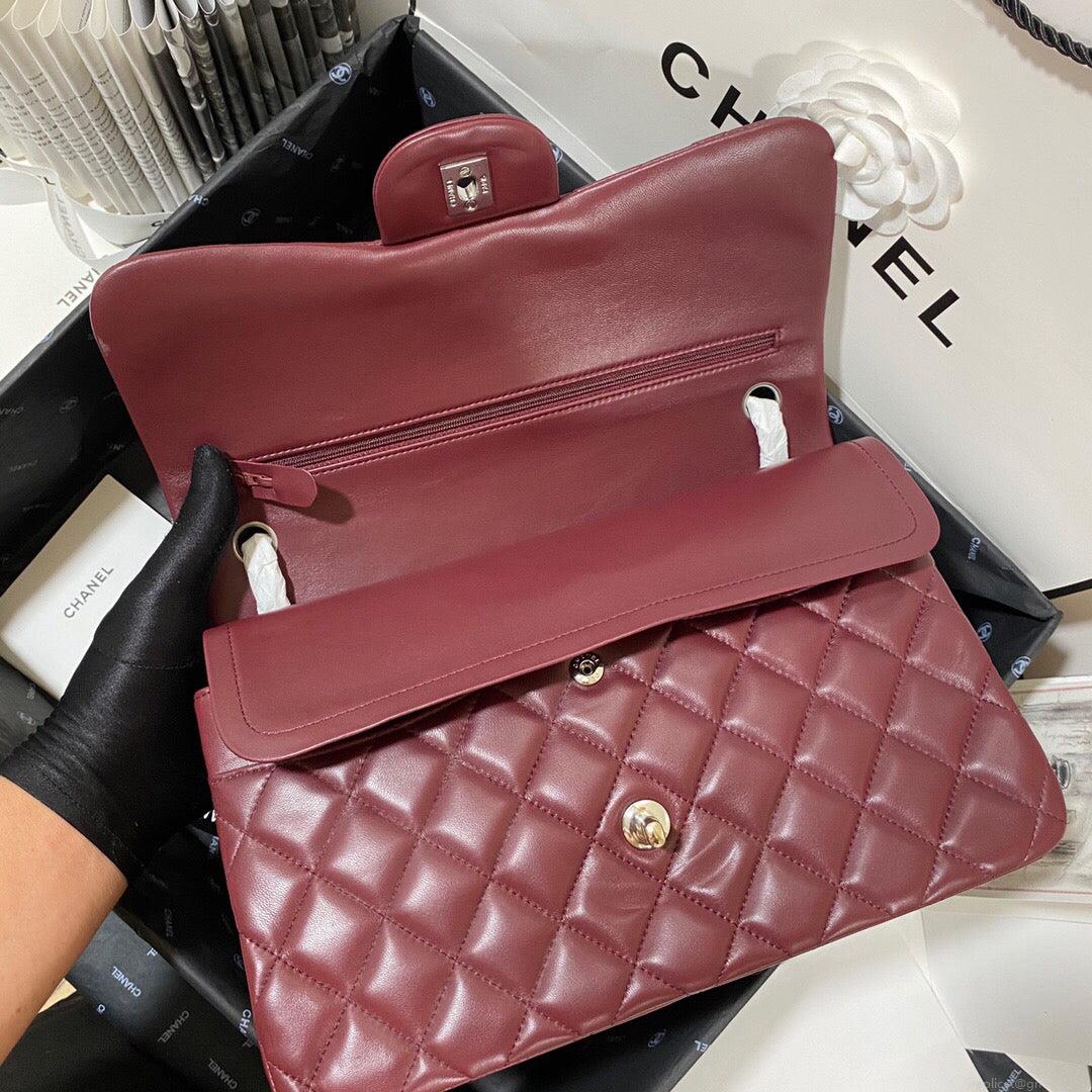 Chanel CF A01113 Classic Flap Bag in Lambskin Wine Red