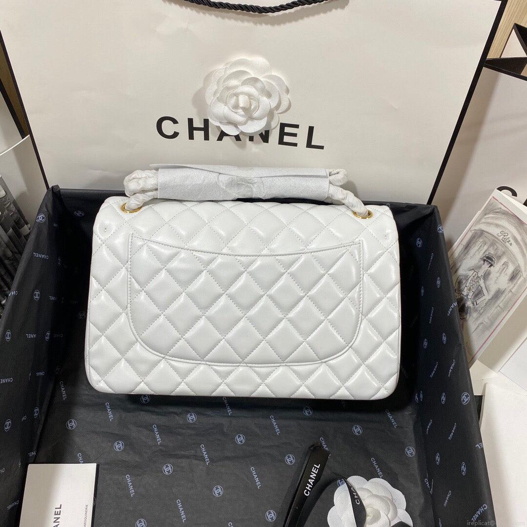 Chanel CF A01113 Classic Flap Bag in Lambskin White