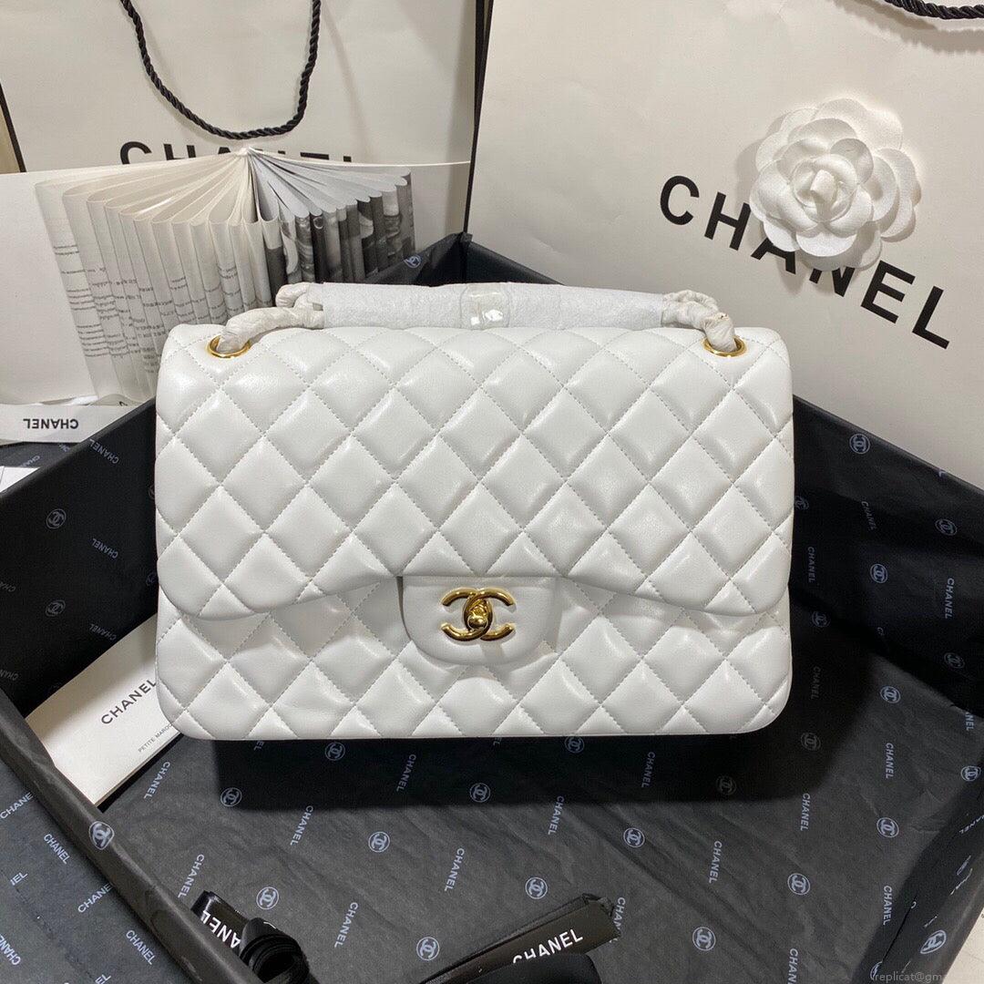 Chanel CF A01113 Classic Flap Bag in Lambskin White