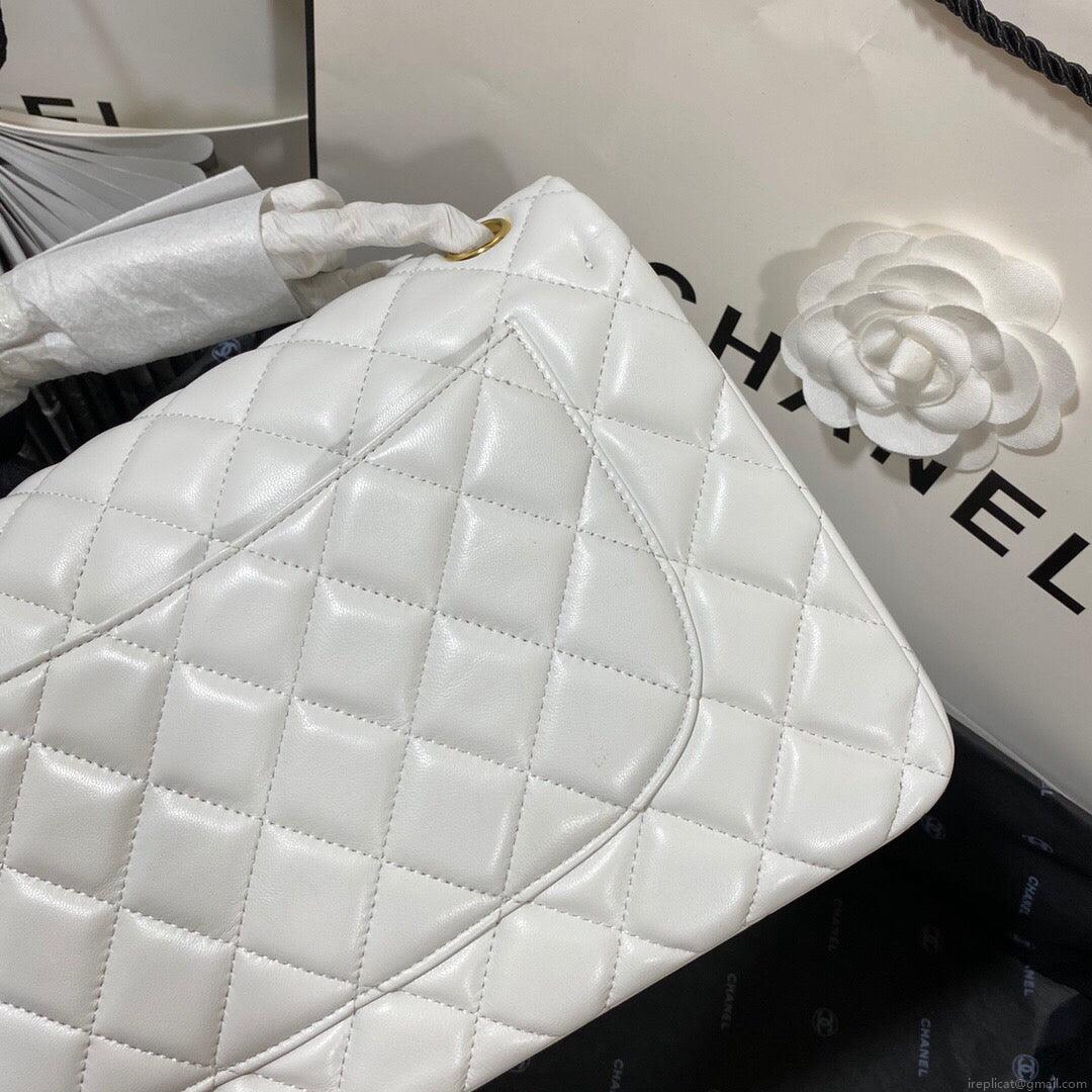 Chanel CF A01113 Classic Flap Bag in Lambskin White