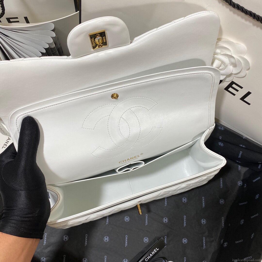 Chanel CF A01113 Classic Flap Bag in Lambskin White