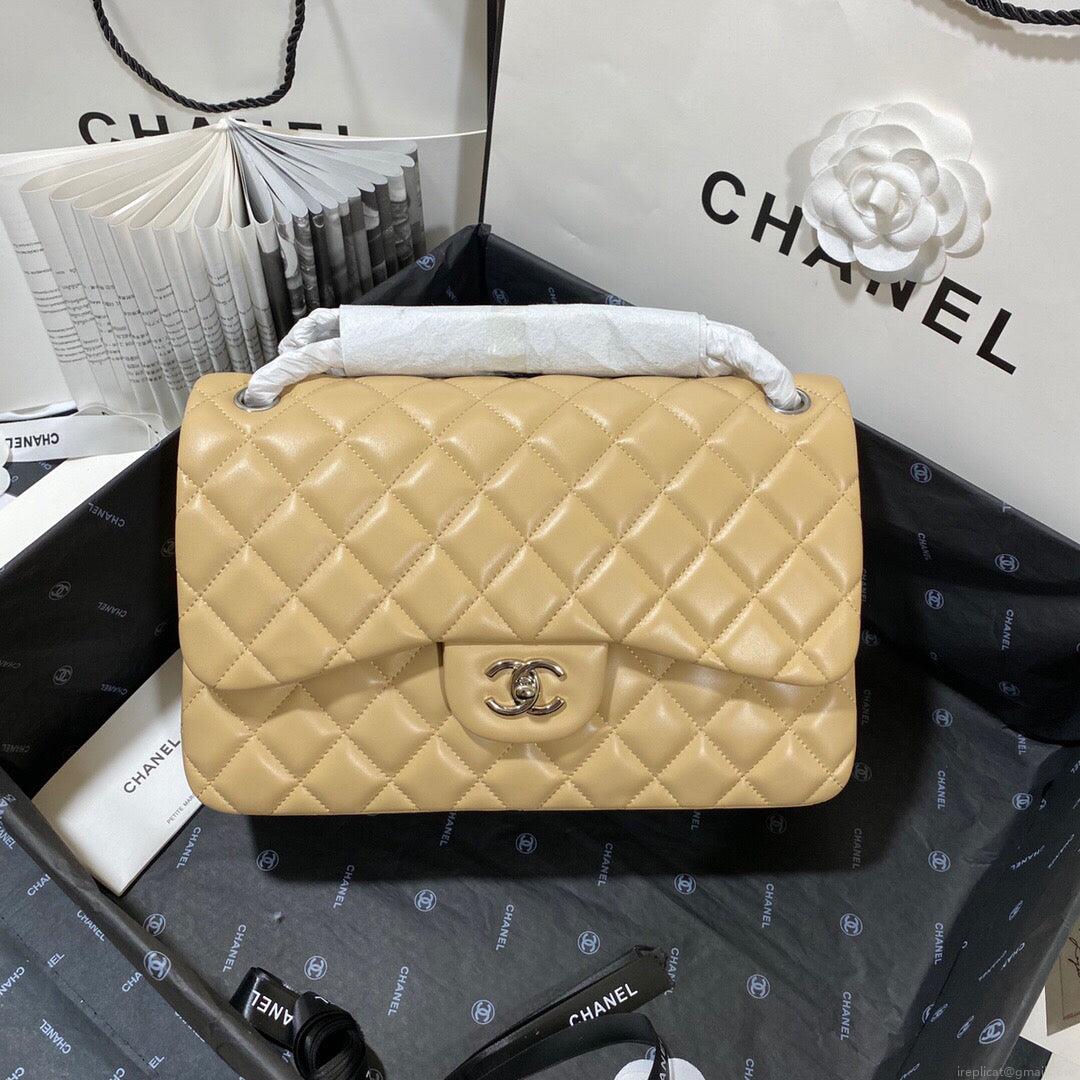 Chanel CF A01113 Classic Flap Bag in Lambskin Apricot