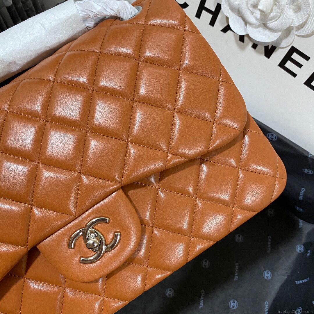 Chanel CF A01113 Classic Flap Bag in Lambskin Tan