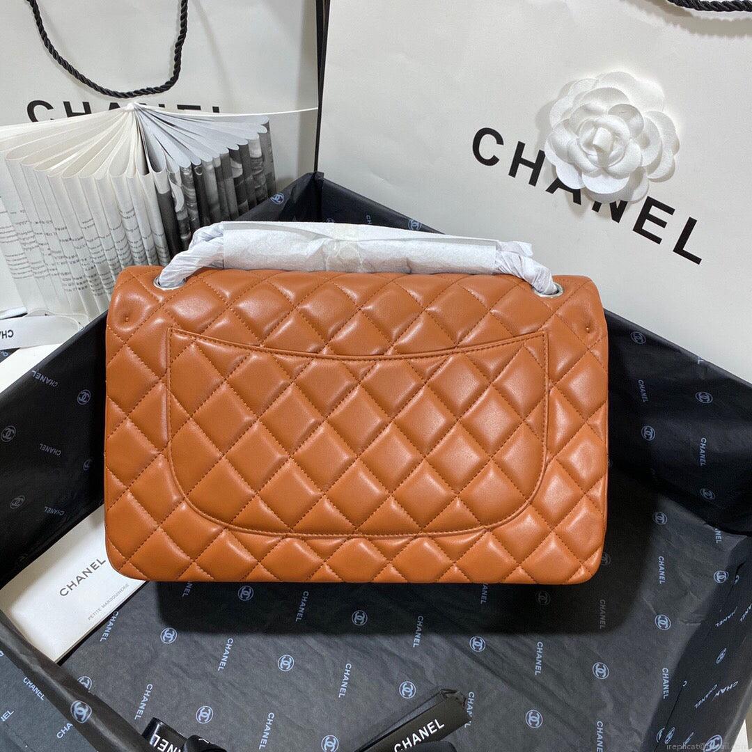 Chanel CF A01113 Classic Flap Bag in Lambskin Tan