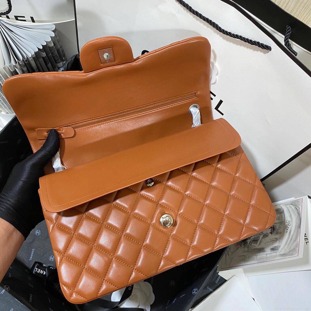 Chanel CF A01113 Classic Flap Bag in Lambskin Tan