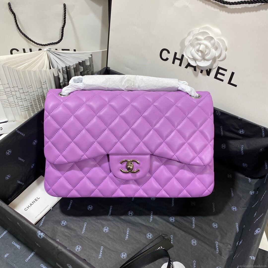Chanel CF A01113 Classic Flap Bag in Lambskin Purple