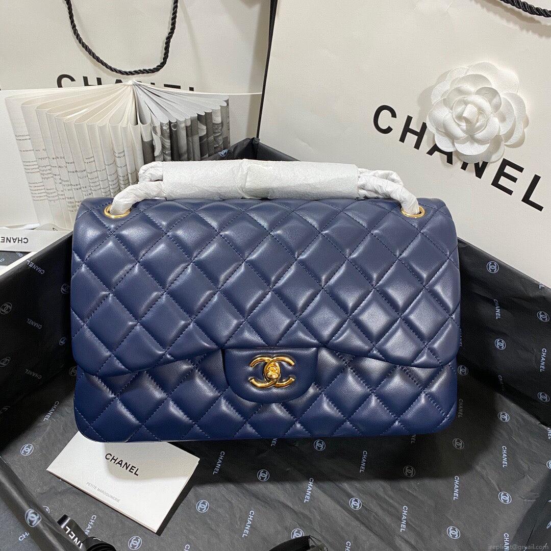 Chanel CF A01113 Classic Flap Bag in Lambskin Navy Blue