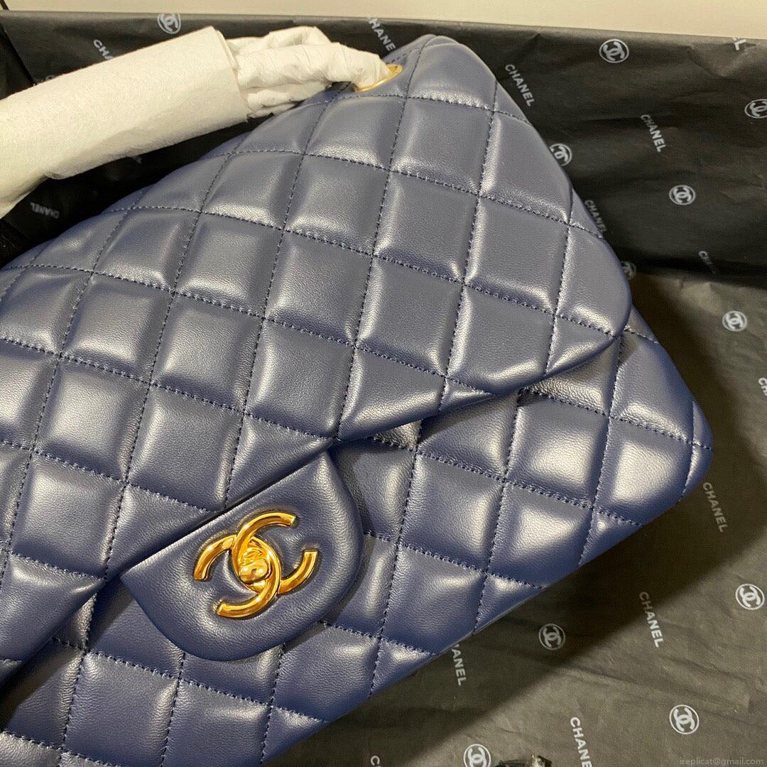 Chanel CF A01113 Classic Flap Bag in Lambskin Navy Blue