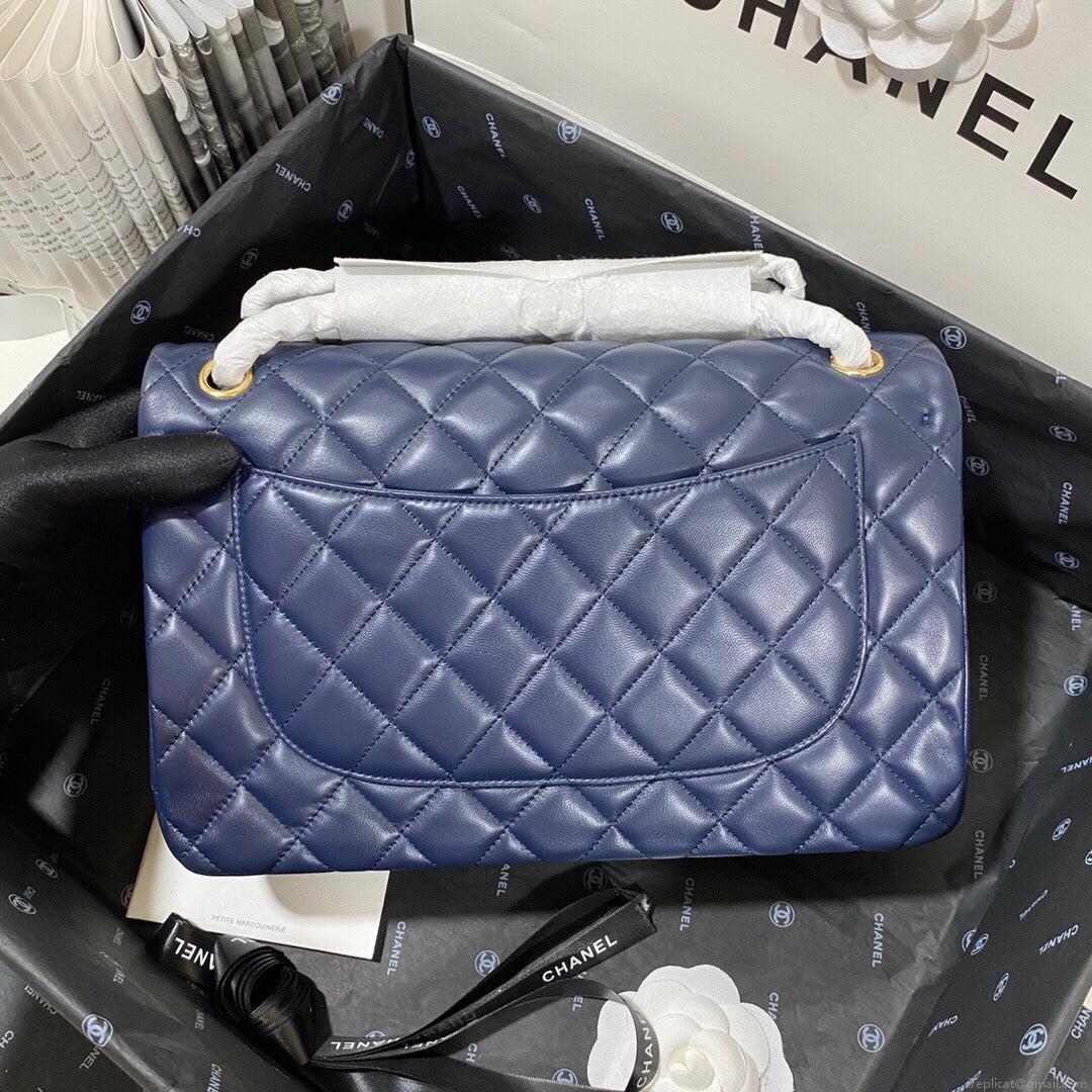 Chanel CF A01113 Classic Flap Bag in Lambskin Navy Blue