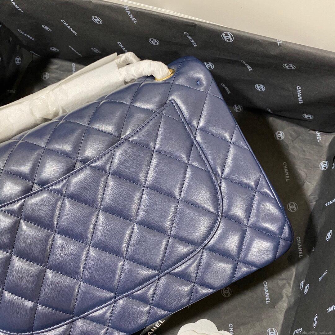 Chanel CF A01113 Classic Flap Bag in Lambskin Navy Blue