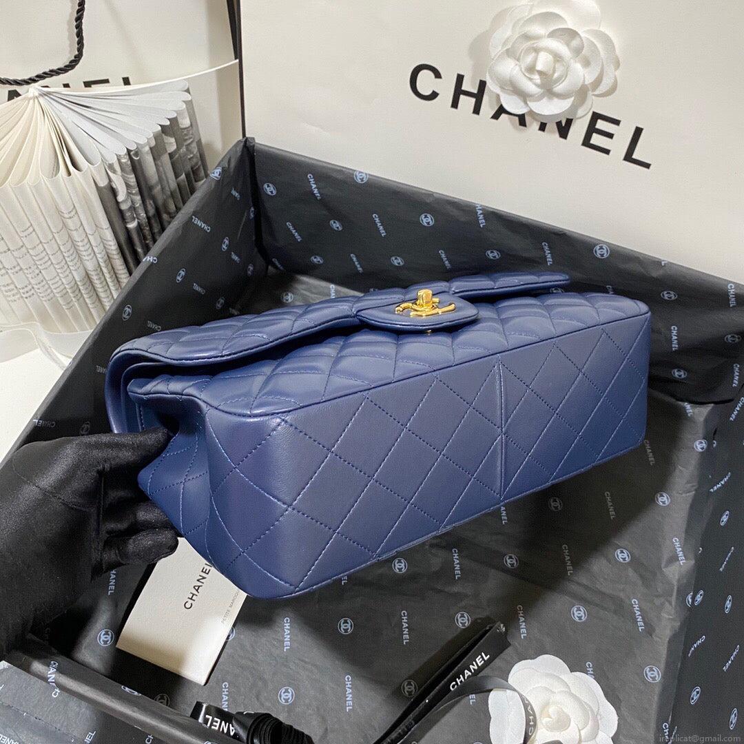 Chanel CF A01113 Classic Flap Bag in Lambskin Navy Blue