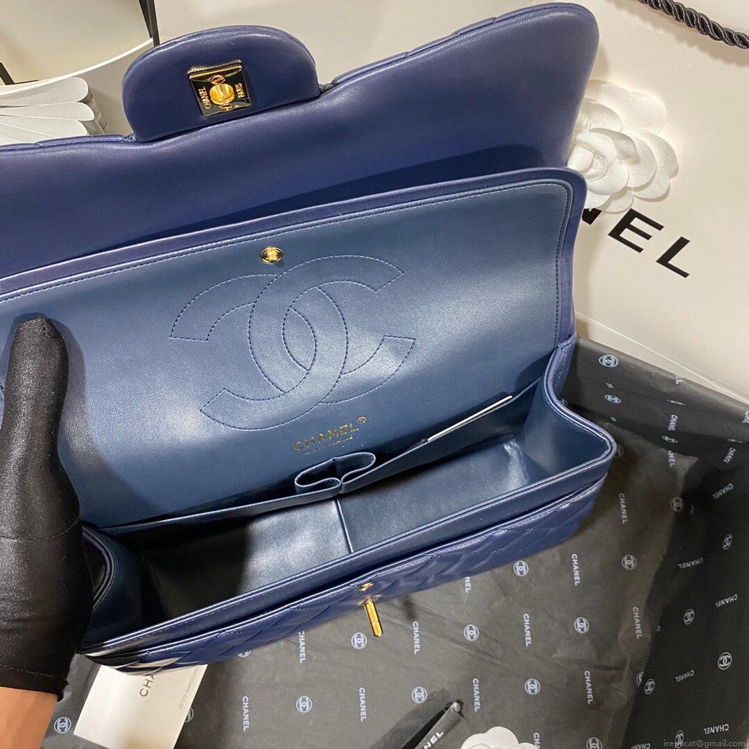 Chanel CF A01113 Classic Flap Bag in Lambskin Navy Blue