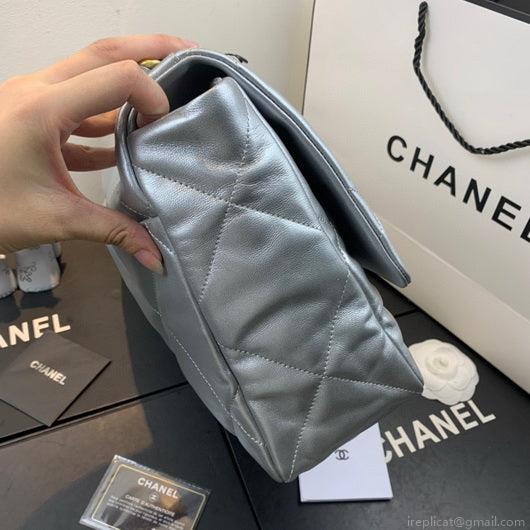 Chanel 19 Maxi Handbag Lambskin Gold AS1162 Silvery