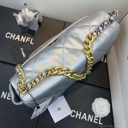 Chanel 19 Maxi Handbag Lambskin Gold AS1162 Silvery