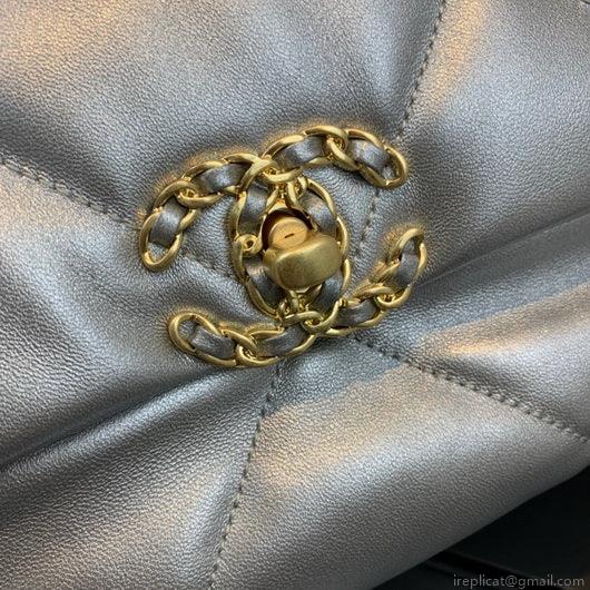 Chanel 19 Maxi Handbag Lambskin Gold AS1162 Silvery