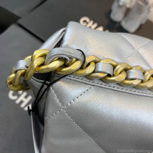 Chanel 19 Maxi Handbag Lambskin Gold AS1162 Silvery