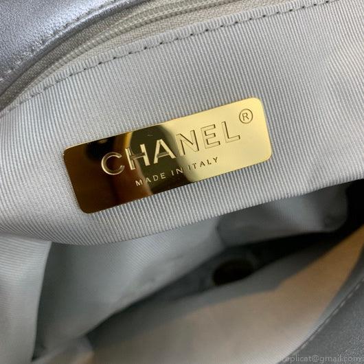 Chanel 19 Maxi Handbag Lambskin Gold AS1162 Silvery