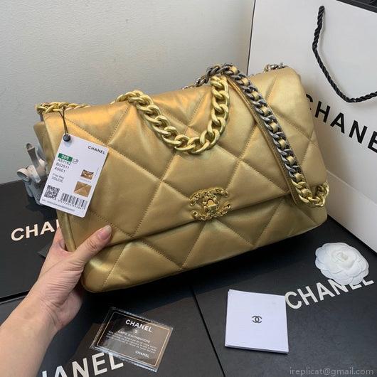 Chanel 19 Maxi Handbag Lambskin Gold AS1162 Gold