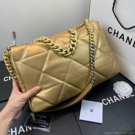 Chanel 19 Maxi Handbag Lambskin Gold AS1162 Gold