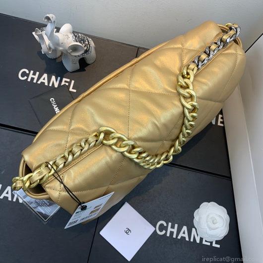 Chanel 19 Maxi Handbag Lambskin Gold AS1162 Gold