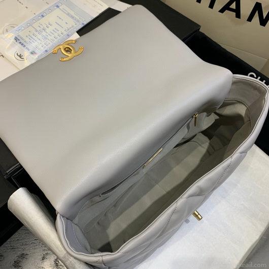 Chanel 19 Maxi Handbag Lambskin Gold AS1162 Grey