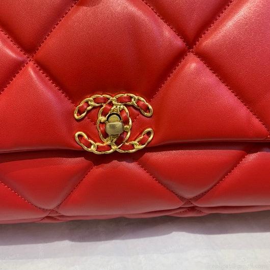Chanel 19 Maxi Handbag Lambskin Gold AS1162 Red