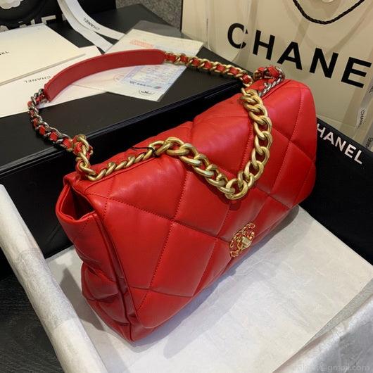 Chanel 19 Maxi Handbag Lambskin Gold AS1162 Red