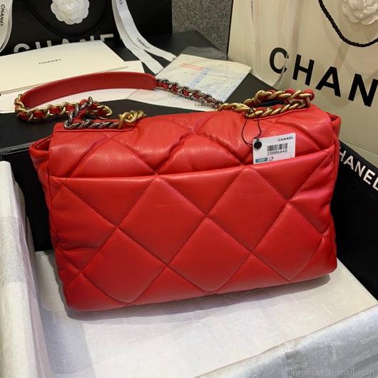 Chanel 19 Maxi Handbag Lambskin Gold AS1162 Red