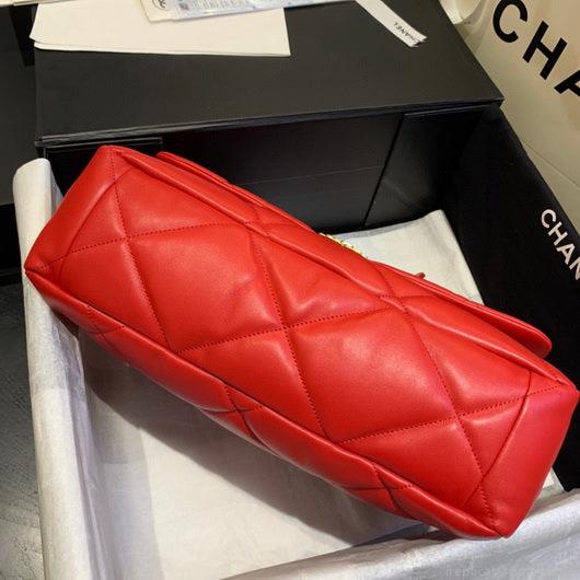 Chanel 19 Maxi Handbag Lambskin Gold AS1162 Red