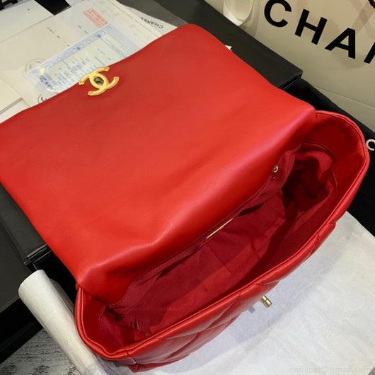 Chanel 19 Maxi Handbag Lambskin Gold AS1162 Red