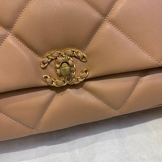 Chanel 19 Maxi Handbag Lambskin Gold AS1162 Tan