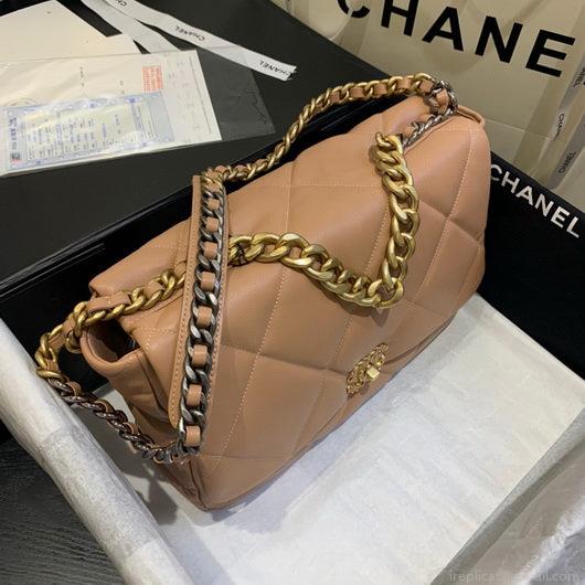 Chanel 19 Maxi Handbag Lambskin Gold AS1162 Tan