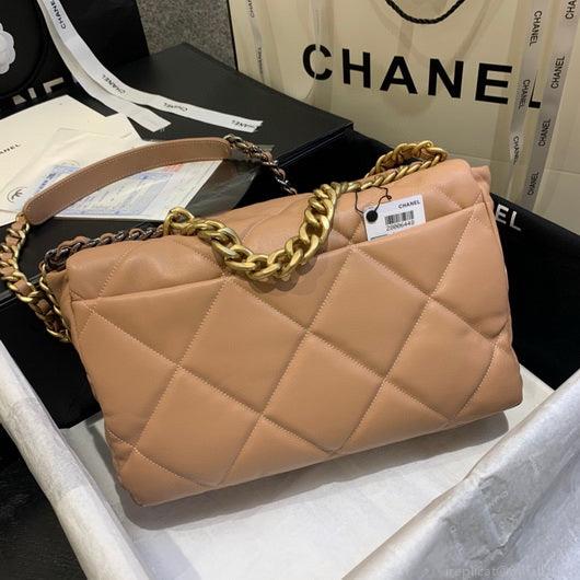 Chanel 19 Maxi Handbag Lambskin Gold AS1162 Tan