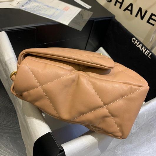 Chanel 19 Maxi Handbag Lambskin Gold AS1162 Tan
