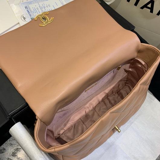 Chanel 19 Maxi Handbag Lambskin Gold AS1162 Tan