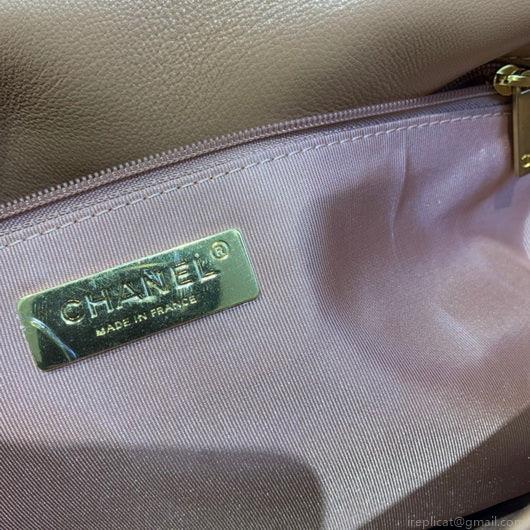 Chanel 19 Maxi Handbag Lambskin Gold AS1162 Tan